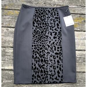 NWT Calvin Klein‎ Black Leopard Print Pencil Skirt- Size 2 Petites